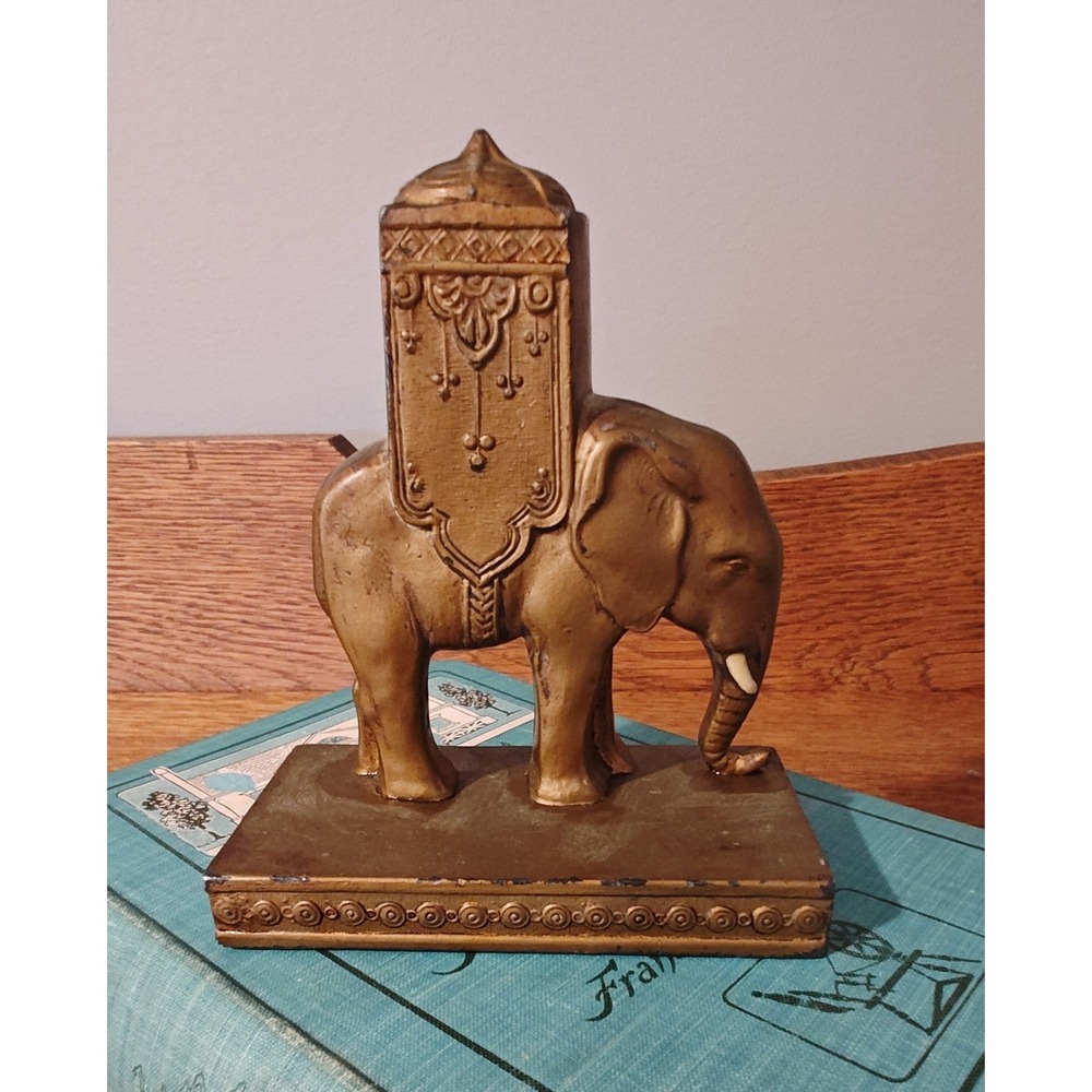 L.V. Aronson (Ronson) Bronze Elephant Paperweight 1923 Ornate Howdah Figurine
